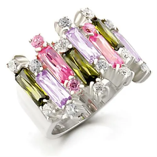 High-Polished 925 Sterling Silver Ring with AAA Grade CZ in Multi Color for Women Style 37611