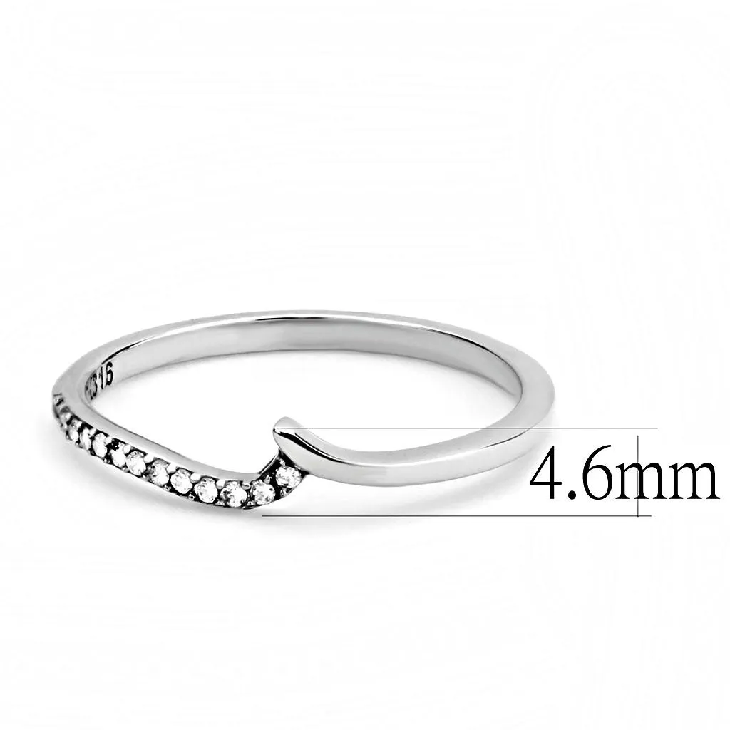 High polished (no plating) Stainless Steel Ring with AAA Grade CZ in Clear for Women Style DA162