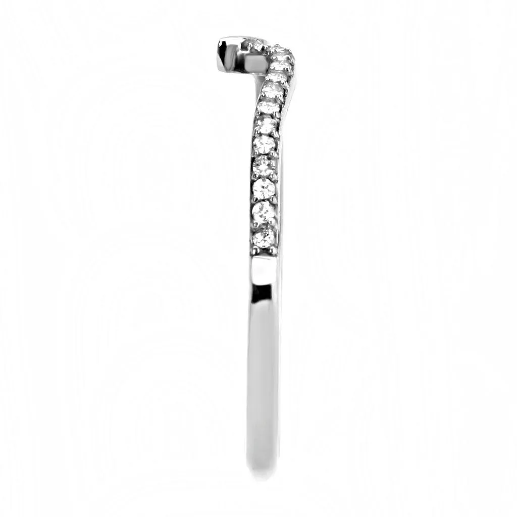 High polished (no plating) Stainless Steel Ring with AAA Grade CZ in Clear for Women Style DA162
