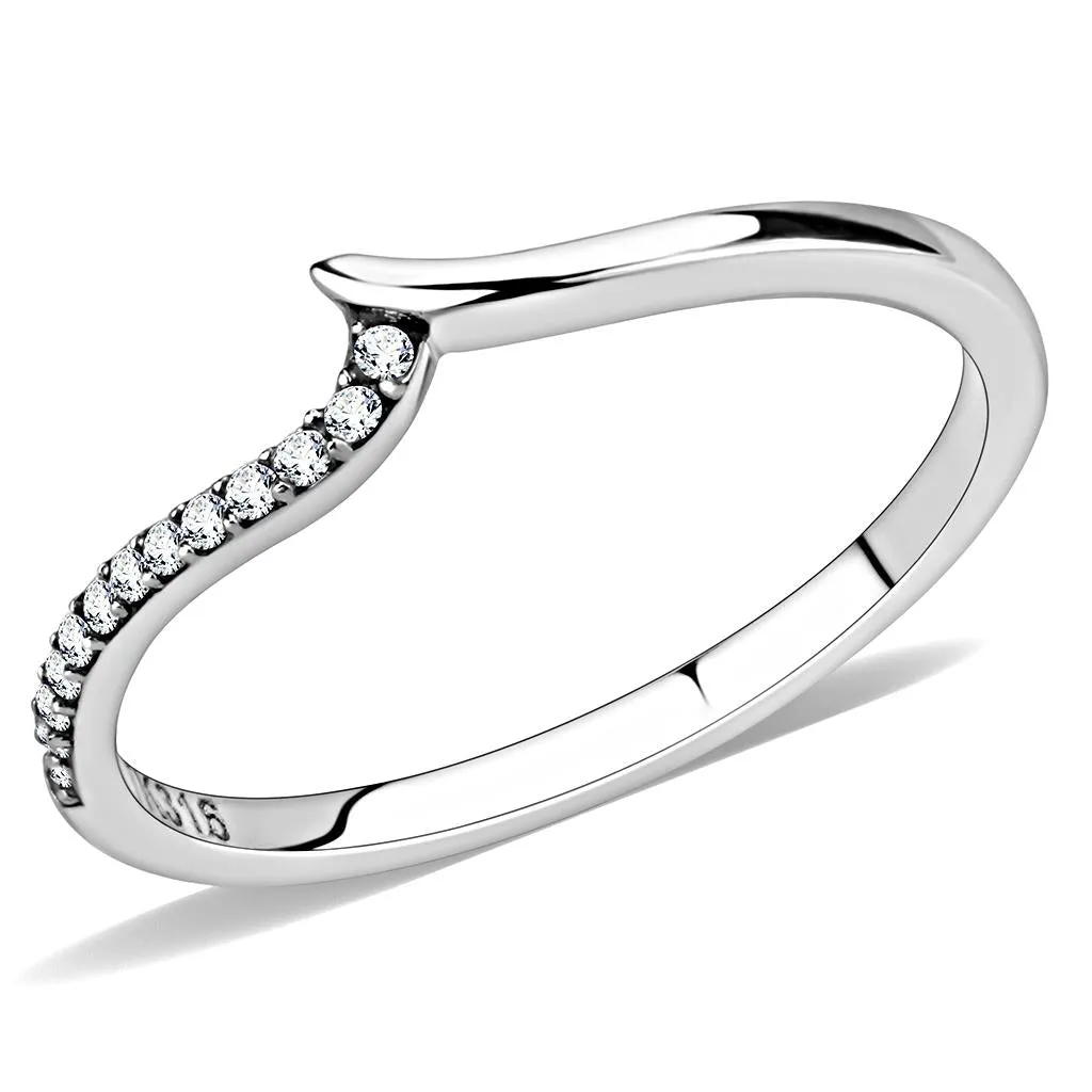 High polished (no plating) Stainless Steel Ring with AAA Grade CZ in Clear for Women Style DA162