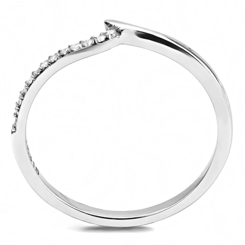 High polished (no plating) Stainless Steel Ring with AAA Grade CZ in Clear for Women Style DA162