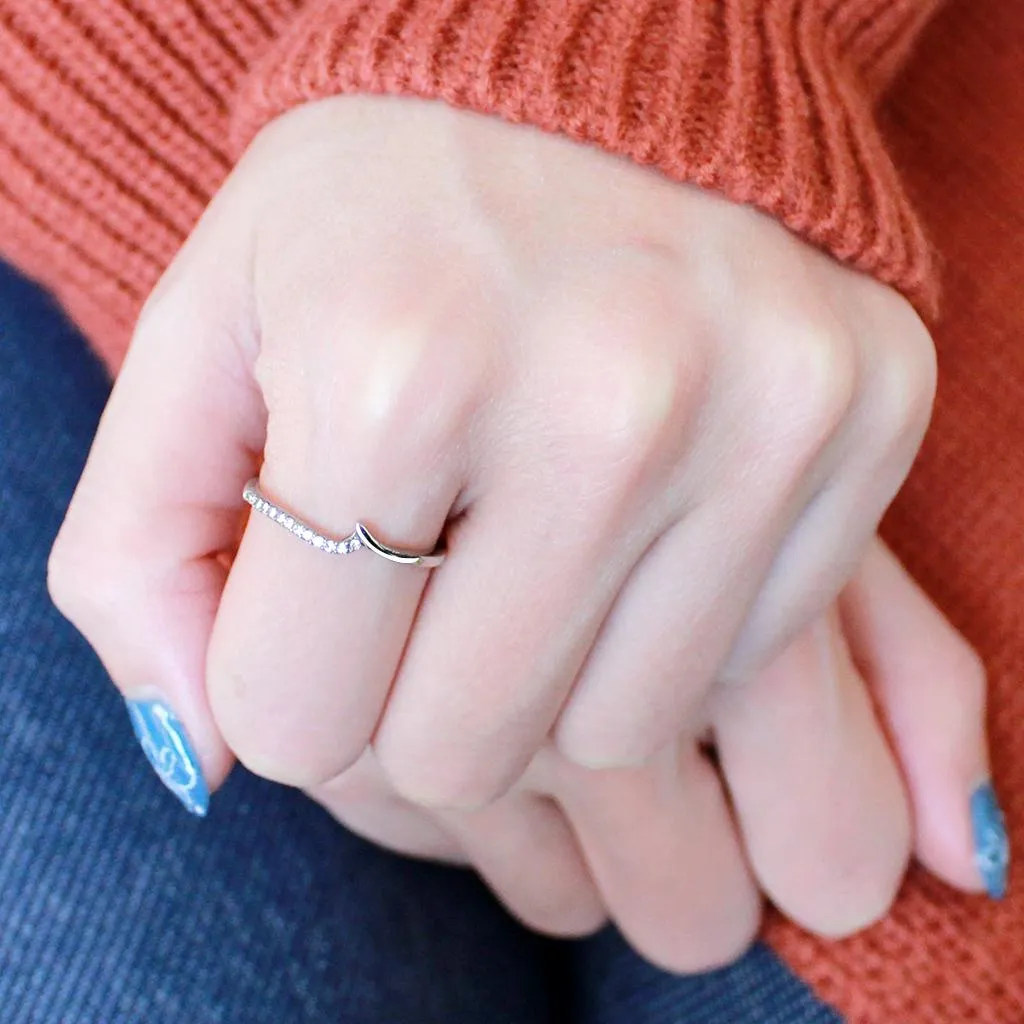 High polished (no plating) Stainless Steel Ring with AAA Grade CZ in Clear for Women Style DA162