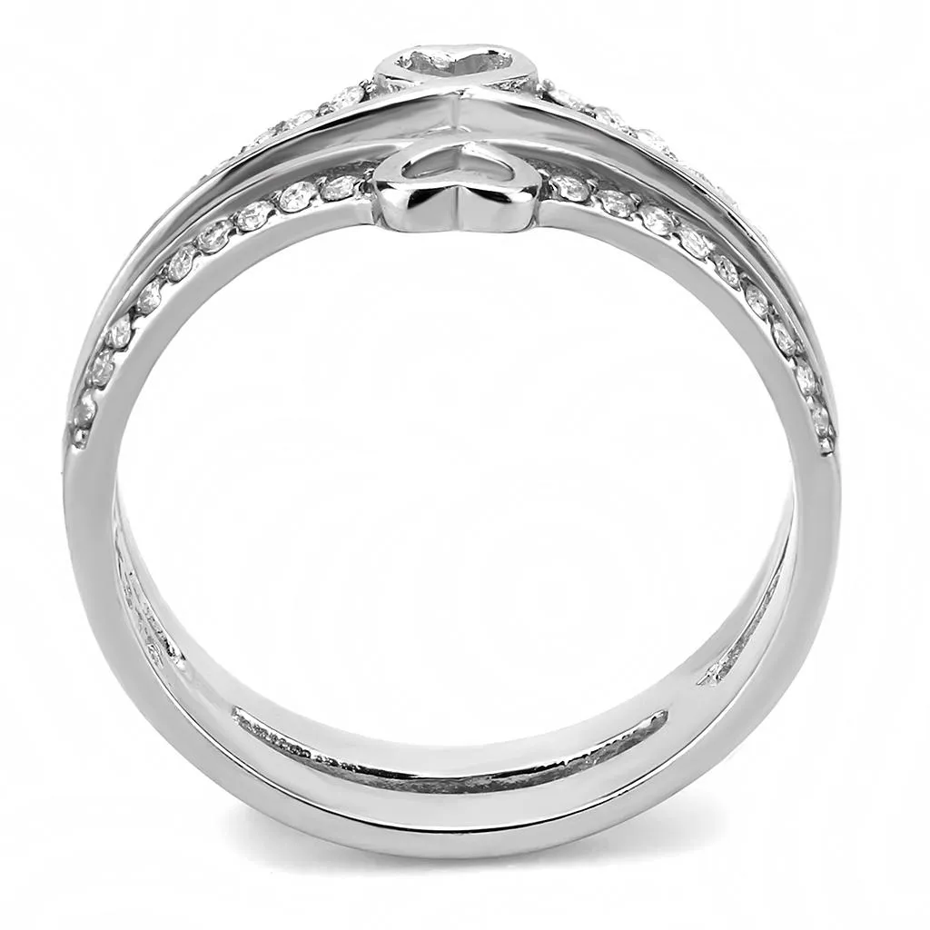 High polished (no plating) Stainless Steel Ring with AAA Grade CZ in Clear for Women Style DA242