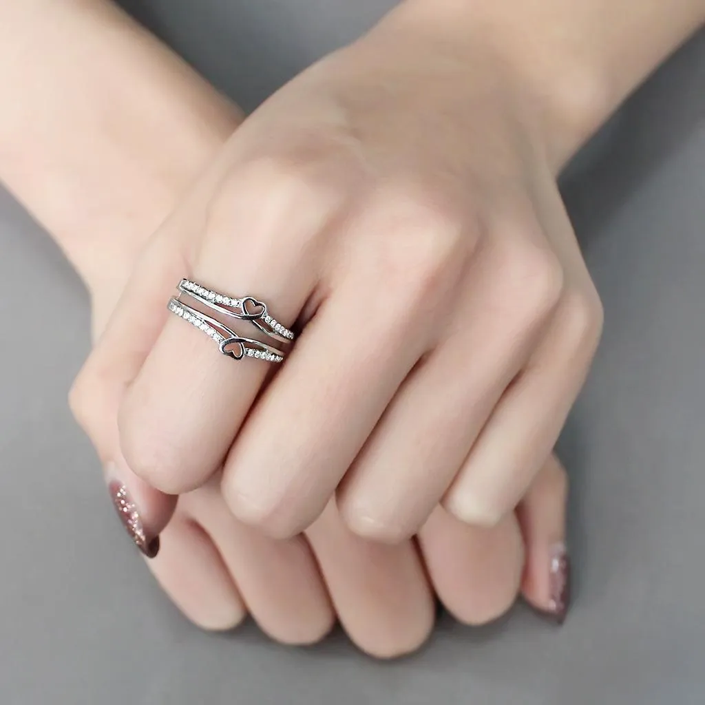 High polished (no plating) Stainless Steel Ring with AAA Grade CZ in Clear for Women Style DA242