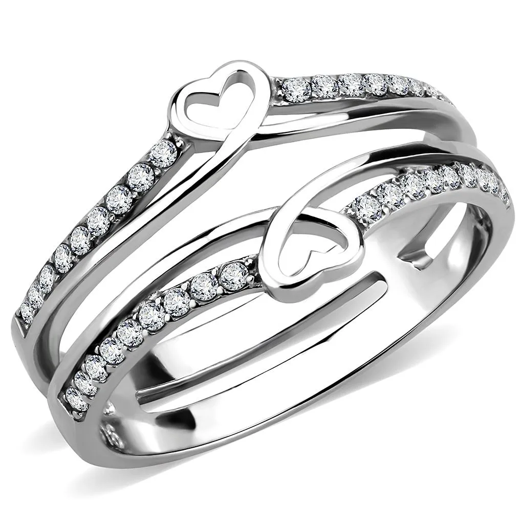 High polished (no plating) Stainless Steel Ring with AAA Grade CZ in Clear for Women Style DA242