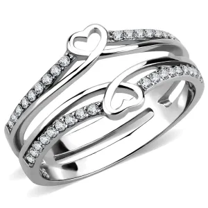 High polished (no plating) Stainless Steel Ring with AAA Grade CZ in Clear for Women Style DA242