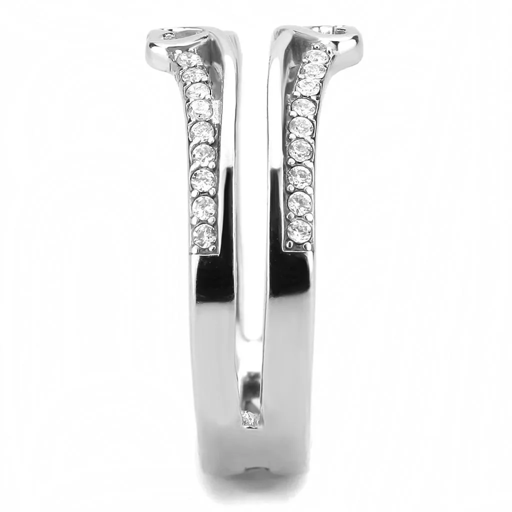 High polished (no plating) Stainless Steel Ring with AAA Grade CZ in Clear for Women Style DA242