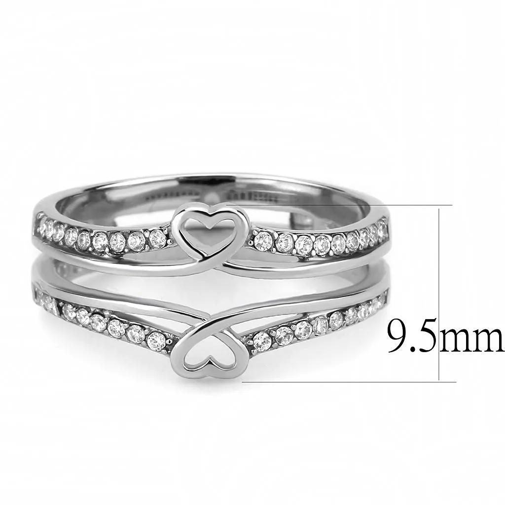 High polished (no plating) Stainless Steel Ring with AAA Grade CZ in Clear for Women Style DA242