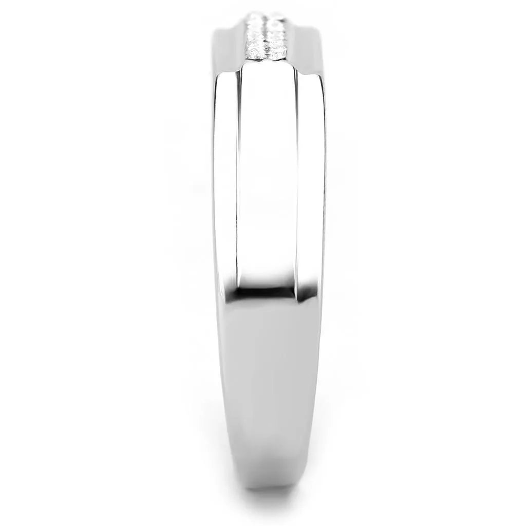 High polished (no plating) Stainless Steel Ring with AAA Grade CZ in Clear for Women Style DA251