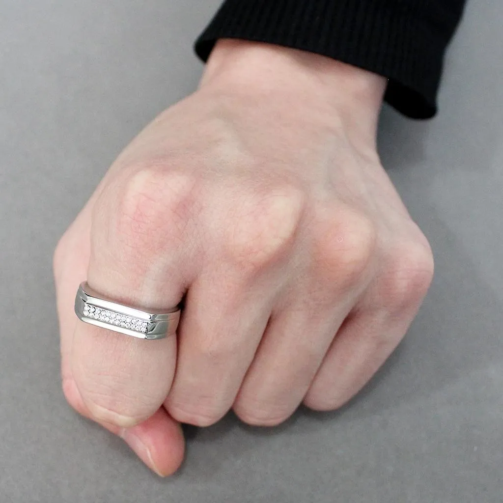 High polished (no plating) Stainless Steel Ring with AAA Grade CZ in Clear for Women Style DA251