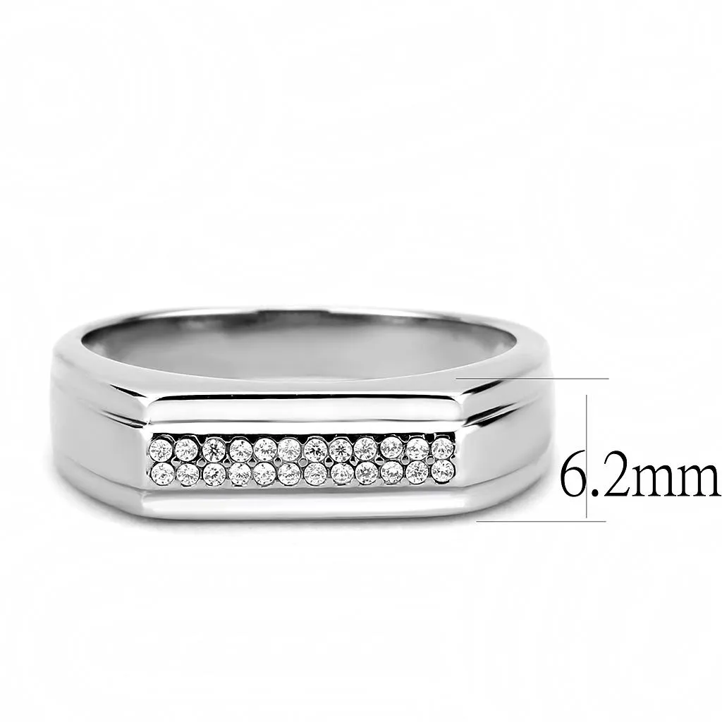 High polished (no plating) Stainless Steel Ring with AAA Grade CZ in Clear for Women Style DA251