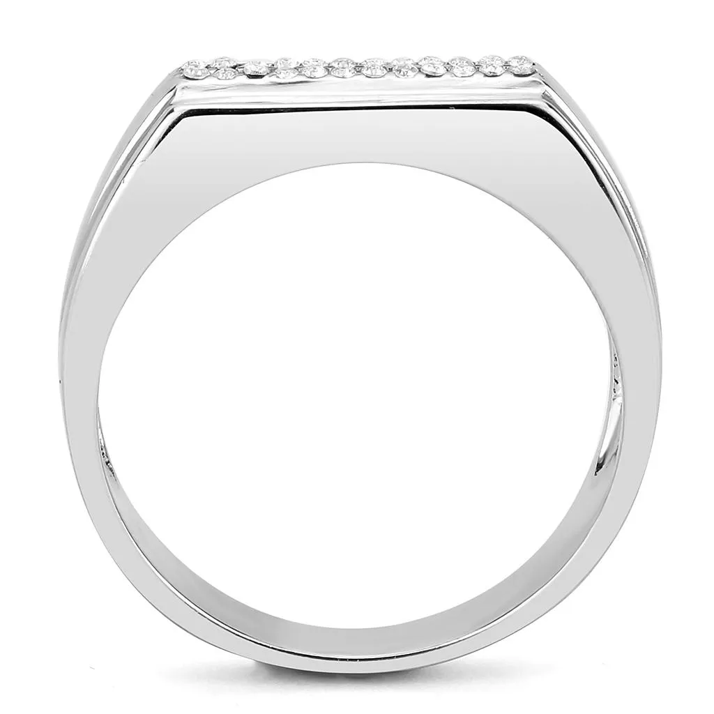 High polished (no plating) Stainless Steel Ring with AAA Grade CZ in Clear for Women Style DA251
