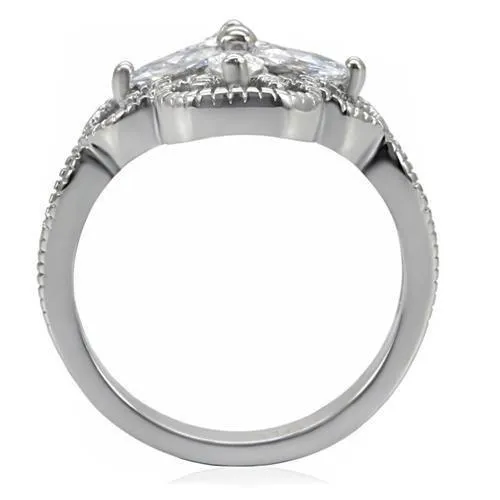 High polished (no plating) Stainless Steel Ring with AAA Grade CZ in Clear for Women Style TK078