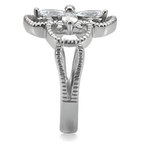 High polished (no plating) Stainless Steel Ring with AAA Grade CZ in Clear for Women Style TK078