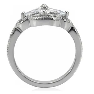 High polished (no plating) Stainless Steel Ring with AAA Grade CZ in Clear for Women Style TK078