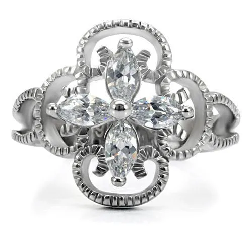 High polished (no plating) Stainless Steel Ring with AAA Grade CZ in Clear for Women Style TK078