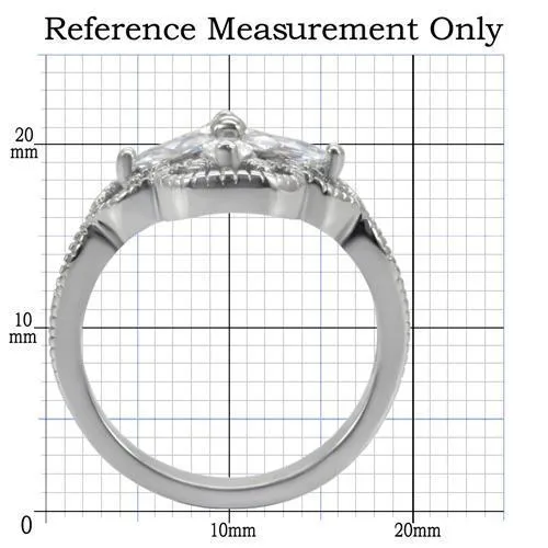 High polished (no plating) Stainless Steel Ring with AAA Grade CZ in Clear for Women Style TK078
