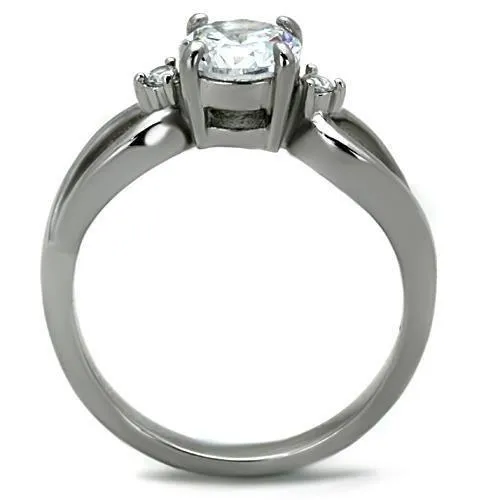 High polished (no plating) Stainless Steel Ring with AAA Grade CZ in Clear for Women Style TK1539