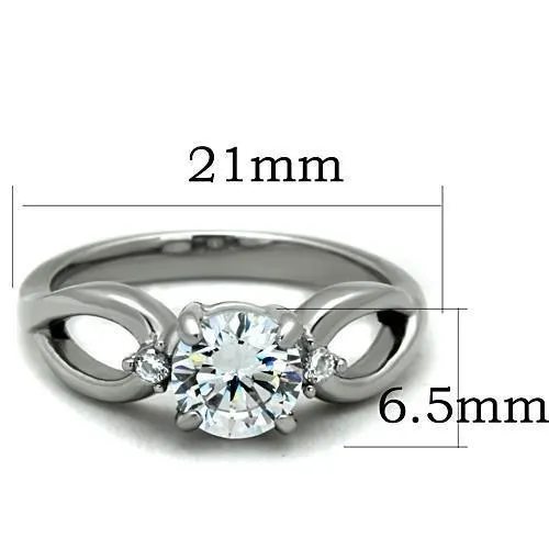 High polished (no plating) Stainless Steel Ring with AAA Grade CZ in Clear for Women Style TK1539