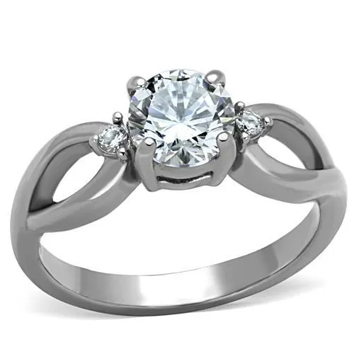 High polished (no plating) Stainless Steel Ring with AAA Grade CZ in Clear for Women Style TK1539