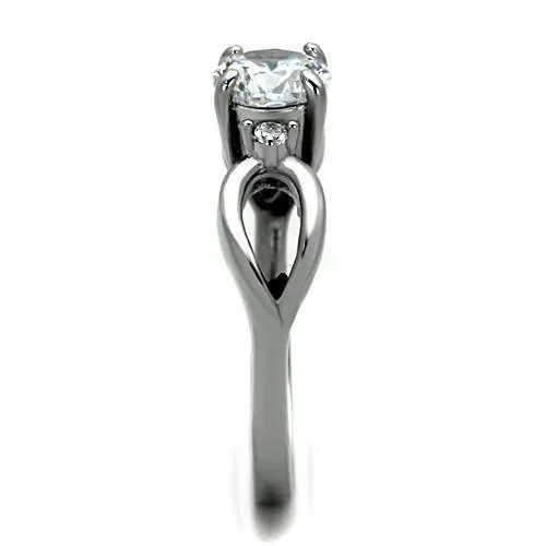 High polished (no plating) Stainless Steel Ring with AAA Grade CZ in Clear for Women Style TK1539