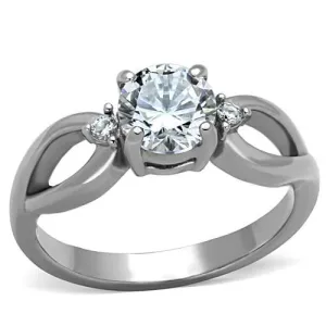 High polished (no plating) Stainless Steel Ring with AAA Grade CZ in Clear for Women Style TK1539