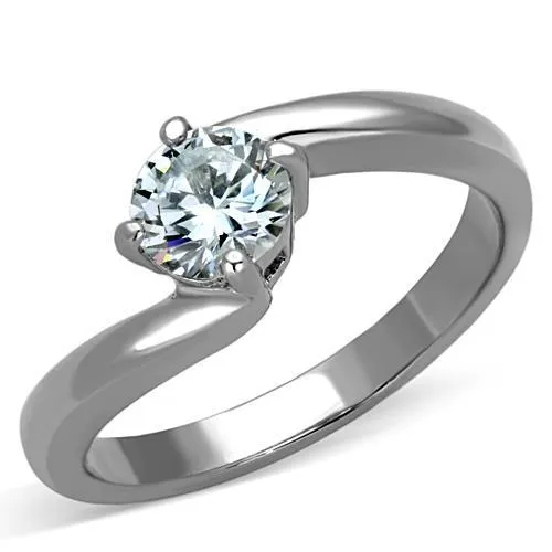 High polished (no plating) Stainless Steel Ring with AAA Grade CZ in Clear for Women Style TK1543
