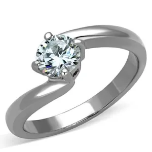 High polished (no plating) Stainless Steel Ring with AAA Grade CZ in Clear for Women Style TK1543