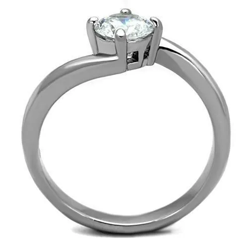 High polished (no plating) Stainless Steel Ring with AAA Grade CZ in Clear for Women Style TK1543