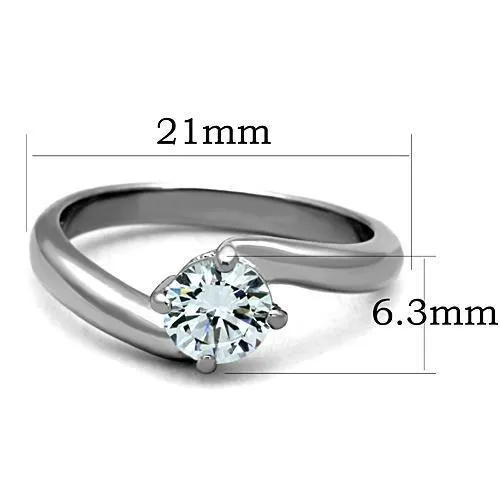 High polished (no plating) Stainless Steel Ring with AAA Grade CZ in Clear for Women Style TK1543