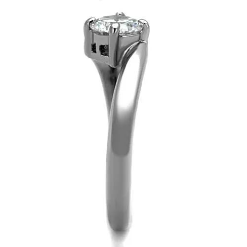 High polished (no plating) Stainless Steel Ring with AAA Grade CZ in Clear for Women Style TK1543
