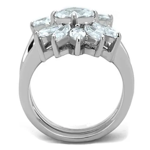High polished (no plating) Stainless Steel Ring with AAA Grade CZ in Clear for Women Style TK1756