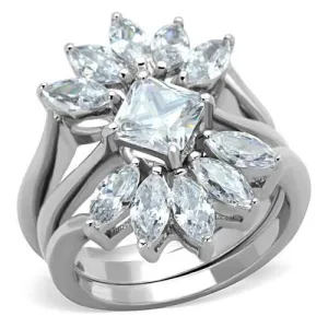 High polished (no plating) Stainless Steel Ring with AAA Grade CZ in Clear for Women Style TK1756