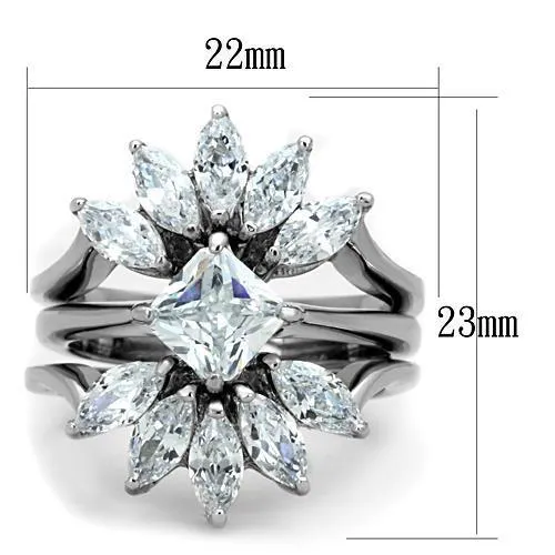 High polished (no plating) Stainless Steel Ring with AAA Grade CZ in Clear for Women Style TK1756