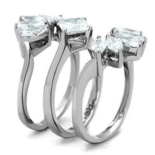 High polished (no plating) Stainless Steel Ring with AAA Grade CZ in Clear for Women Style TK1756