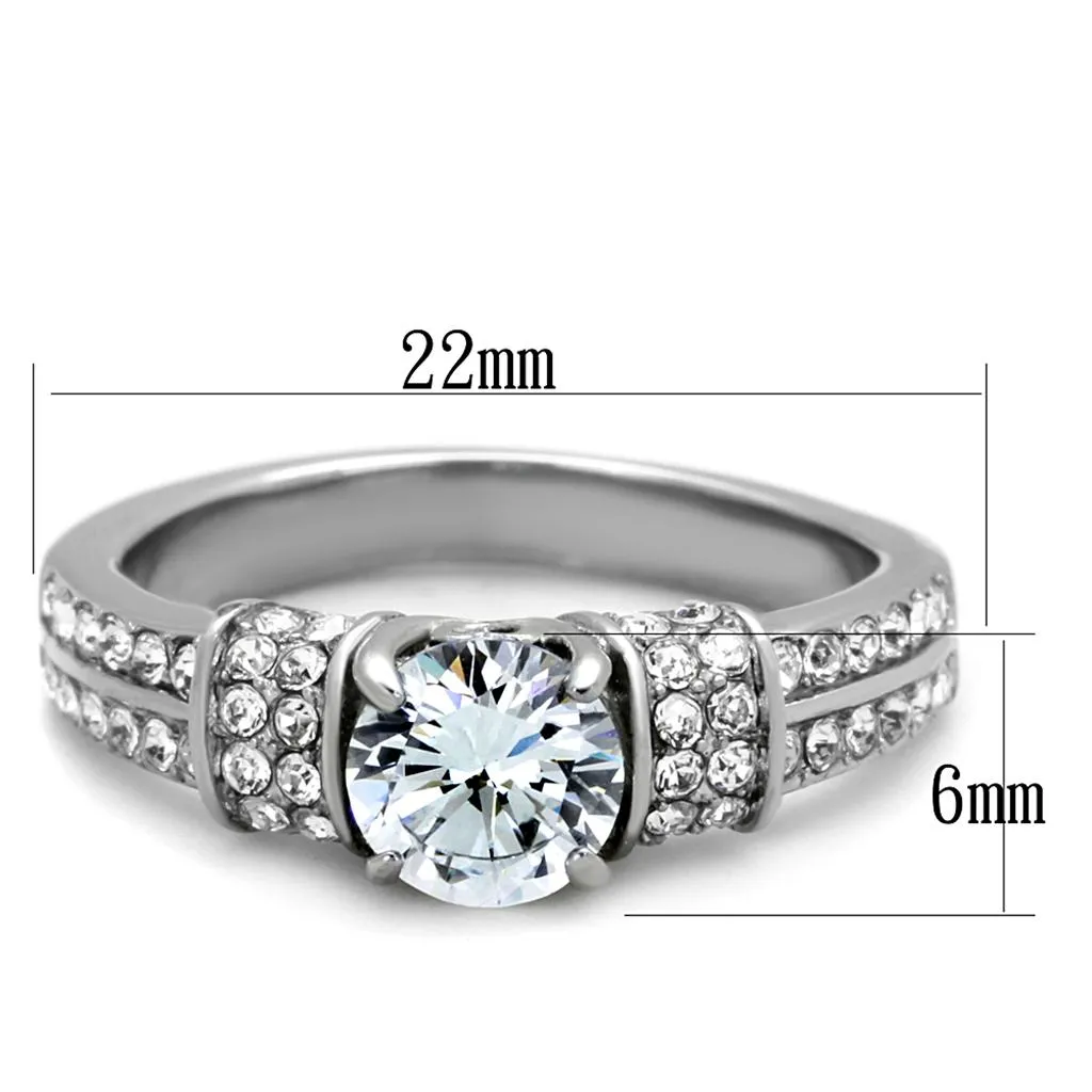 High polished (no plating) Stainless Steel Ring with AAA Grade CZ in Clear for Women Style TK1921