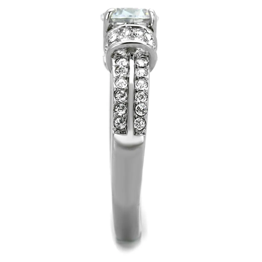 High polished (no plating) Stainless Steel Ring with AAA Grade CZ in Clear for Women Style TK1921