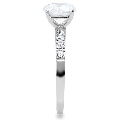 High polished (no plating) Stainless Steel Ring with AAA Grade CZ in Clear for Women Style TK198