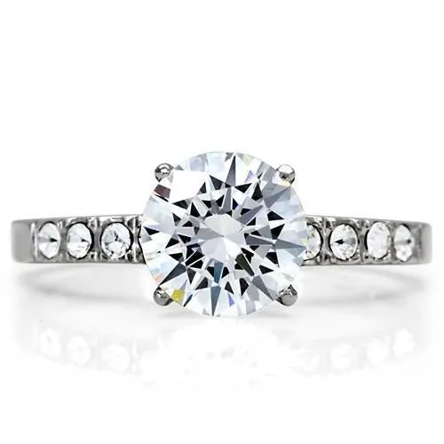 High polished (no plating) Stainless Steel Ring with AAA Grade CZ in Clear for Women Style TK198