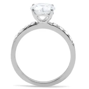 High polished (no plating) Stainless Steel Ring with AAA Grade CZ in Clear for Women Style TK198