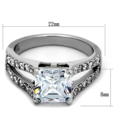 High polished (no plating) Stainless Steel Ring with AAA Grade CZ in Clear for Women Style TK2112