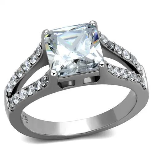 High polished (no plating) Stainless Steel Ring with AAA Grade CZ in Clear for Women Style TK2112