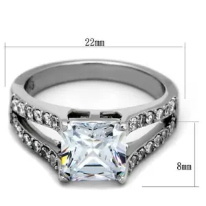 High polished (no plating) Stainless Steel Ring with AAA Grade CZ in Clear for Women Style TK2112