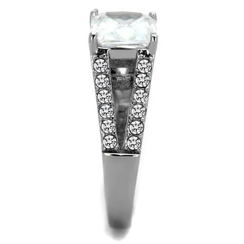 High polished (no plating) Stainless Steel Ring with AAA Grade CZ in Clear for Women Style TK2112