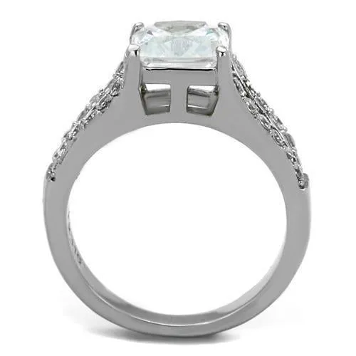 High polished (no plating) Stainless Steel Ring with AAA Grade CZ in Clear for Women Style TK2112