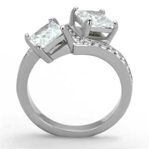 High polished (no plating) Stainless Steel Ring with AAA Grade CZ in Clear for Women Style TK2113
