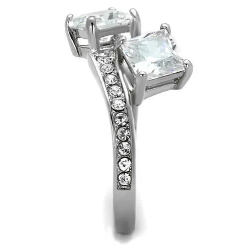 High polished (no plating) Stainless Steel Ring with AAA Grade CZ in Clear for Women Style TK2113