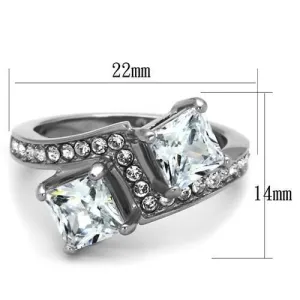 High polished (no plating) Stainless Steel Ring with AAA Grade CZ in Clear for Women Style TK2113