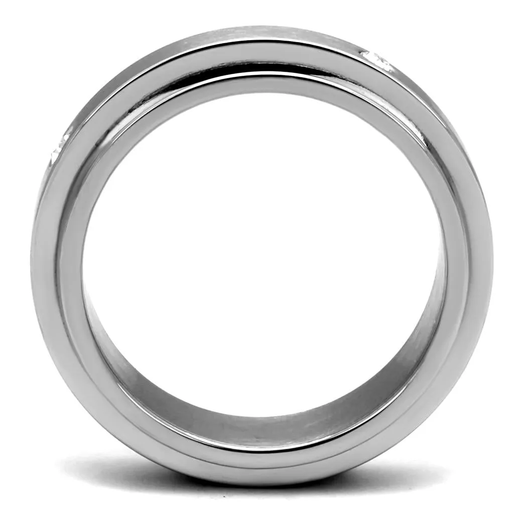 High polished (no plating) Stainless Steel Ring with AAA Grade CZ in Clear for Women Style TK2933
