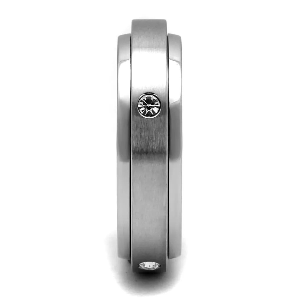 High polished (no plating) Stainless Steel Ring with AAA Grade CZ in Clear for Women Style TK2933